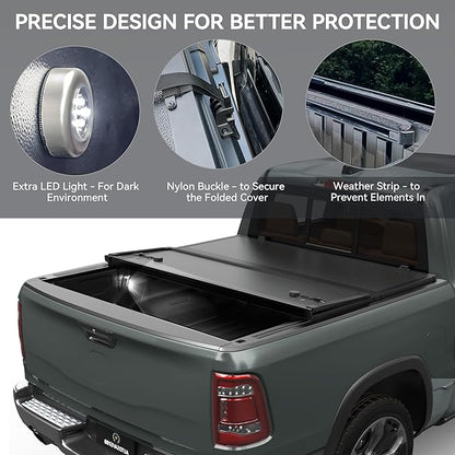 AUTOSAVER88 FRP Hard Tri-fold Truck Bed Tonneau Cover Fits for Dodge Ram 1500 2002-2026 (Classic & New), Fits for Dodge Ram 2500 3500 2003-2026 6.4ft Bed Without Rambox