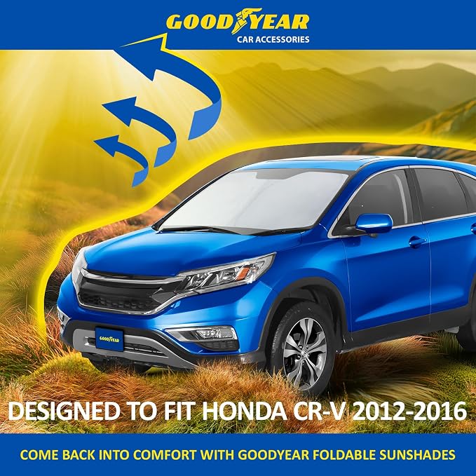Goodyear Foldable Windshield Sunshade for Honda CR-V (CRV) 2012-2016, SUV car Accessories, Sunshade Cover, Sun Shade Car Windshield, Window Sun Blocker - GY008282