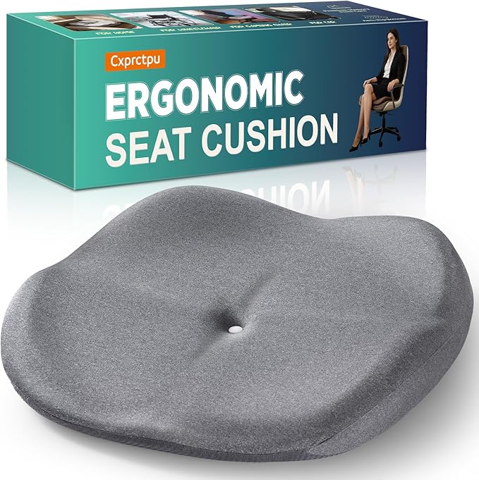 Memory Foam Seat Cushion with Pressure Relief for Office Chair, Car, Wheelchair, and Sofa, Doctor Recommended Orthopedic Cushion for Tailbone Pain, Sciatica, Hip Back Support, Non Slip, Grey