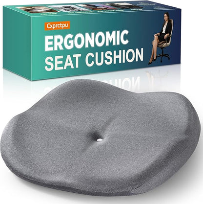 Memory Foam Seat Cushion with Pressure Relief for Office Chair, Car, Wheelchair, and Sofa, Doctor Recommended Orthopedic Cushion for Tailbone Pain, Sciatica, Hip Back Support, Non Slip, Grey