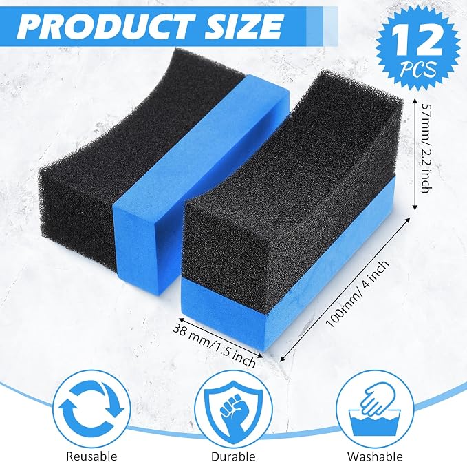 Frienda 12 Pcs Even Tire Applicator Dressing Shine Sponge, Reusable Tire Dressing Applicator Pad, Soft Color Polishing Sponge for Car Glass, Painted Steel, Porcelain and More(Blue)