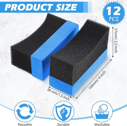 Frienda 12 Pcs Even Tire Applicator Dressing Shine Sponge, Reusable Tire Dressing Applicator Pad, Soft Color Polishing Sponge for Car Glass, Painted Steel, Porcelain and More(Blue)