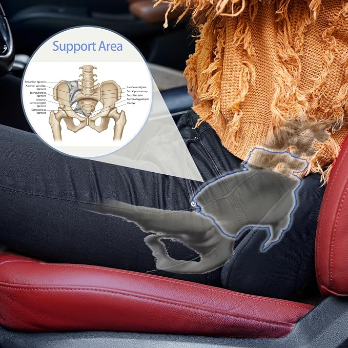 Ergonomic Sacral Cushion for Car & Office Chair - Fills Seat Gap for Tailbone & Lower Back Support, Memory Foam Wedge Pillow for SI Joint Comfort, Non-Slip Design with Seat Anchor