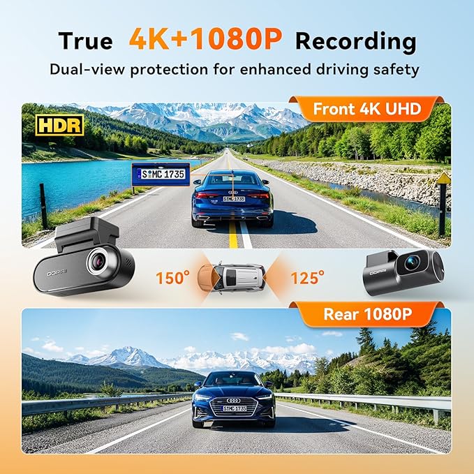 DDPAI Dash Cam Front and Rear 4K+1080P, Dash Camera for Cars with Built-in 32GB eMMC & Dual Storage, HDR, WiFi 6, GPS, AI Night Vision, 72H Radar Parking Mode, ADAS, Loop Recording, N5 Dual 2026