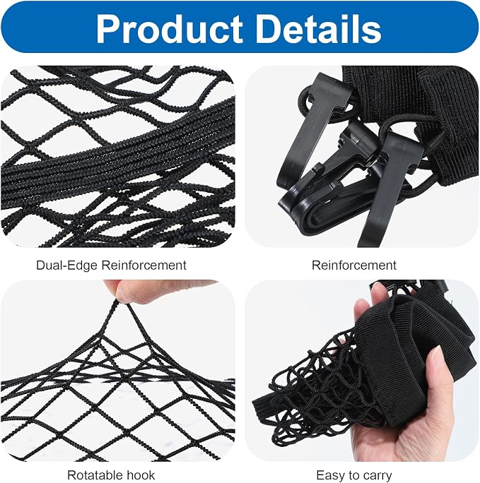 1 Pack Cargo Net for Motorcycle, Small Bungee Storage Net 12" x 11", Cargo Nets Helmet Luggage Nets, Elastic Bungee Mesh with 4 Hooks, Secure Gears & Helmet On Bike, ATV, Scooter, Black