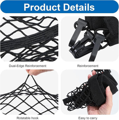 1 Pack Cargo Net for Motorcycle, Small Bungee Storage Net 12" x 11", Cargo Nets Helmet Luggage Nets, Elastic Bungee Mesh with 4 Hooks, Secure Gears & Helmet On Bike, ATV, Scooter, Black