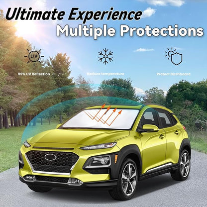 Windshield Sun Shade for 2018-2023 Hyundai Kona, Car Front Window Sunshade with 240T Sun Visor Protector Blocks UV Rays Heat Sun Shield Accessories