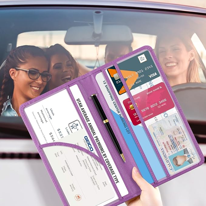CoBak Car Registration and Insurance Holder - Vehicle Glove Box Car Organizer,Auto Truck Comparment Accessories Case with Magnetic Closure for Essential Document,Driver License,Cards