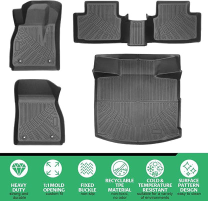 Floor Mats for Chevy Malibu 2013 2014 2015, Also for 2016 Chevrolet Malibu Limited, Custom Fit 1st & 2nd Row Mats & Cargo Liner, Waterproof Anti-Slip, TPE Floor Mats for 8th gen Malibu LS LT LTZ Eco