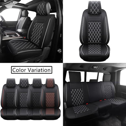 JOJOBAY Car Seat Covers for Dodge Ram,Fit 2009-2025 1500/2500/3500 HD Pick-up Truck,Crew,Regular,Quad,Mega Cab,Waterproof Synthetic Leather Seat Covers(5PCS-Full Set,Black-White)