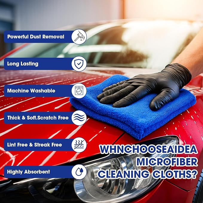 Shimeyao 30 Pcs16 x 16 Inch Edgeless Microfiber Plush Towels for Cars Detailing Drying Wash Polishing Absorbent Cleaning Cloths, 500 GSM (Navy Blue, Gray, Black)