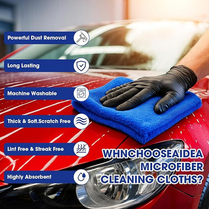 Shimeyao 30 Pcs16 x 16 Inch Edgeless Microfiber Plush Towels for Cars Detailing Drying Wash Polishing Absorbent Cleaning Cloths, 500 GSM (Navy Blue, Gray, Black)