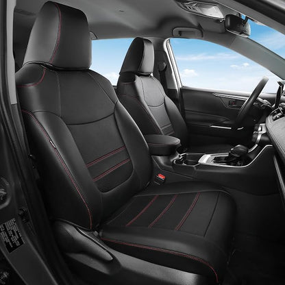 FREESOO RAV4 Seat Covers Full Set Custom Fit for Toyota Rav4(Only Hybrid) 2019 2020 2021 2022 2023 2024 2025 LE/XLE/XLE Premium/Limited, Faux Leather Car Seat Cover, Airbag Compatible, Black Red