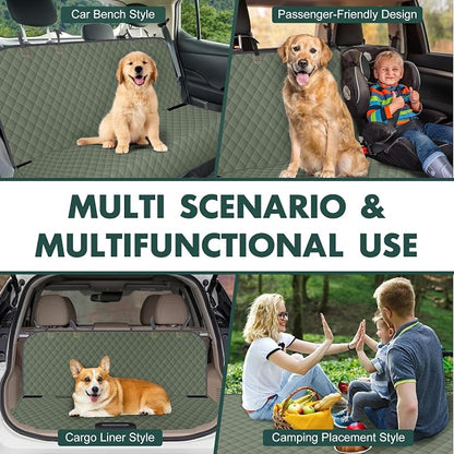 NECKORY Backseat Cover for Dogs, Waterproof and Non-Slip Pet Bench Seat Covers, Car Seat Protector for Back Seat, Universal Size Rear Car Seat Cover Fits Cars, Trucks and SUVs, L-Army Green&Grey