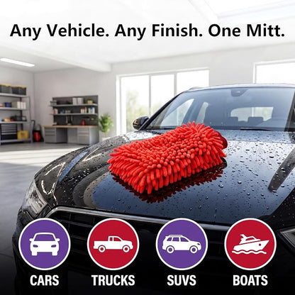 Car Wash Mitt,Detailing Ultra-Soft Chenille Microfiber Auto Gloves,Scratch-Free&Lint-Free,Safe for Trucks,SUVs, RVs&More
