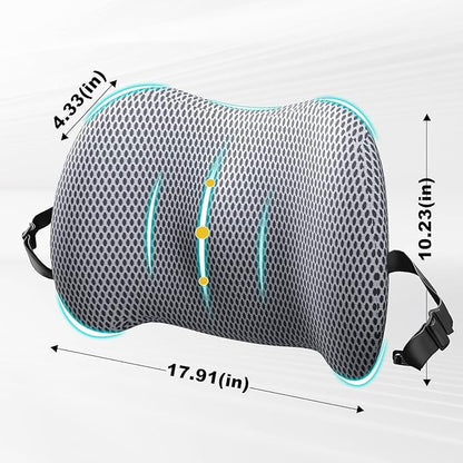 BYMECOST Lumbar Support Pillow for Car, Memory Foam Car Seat Back Support Pillow for Driving, Back Cushion with Strap for Pain Relief, Ergonomic Back Cushion for Office Chair, Wheelchair (Grey)