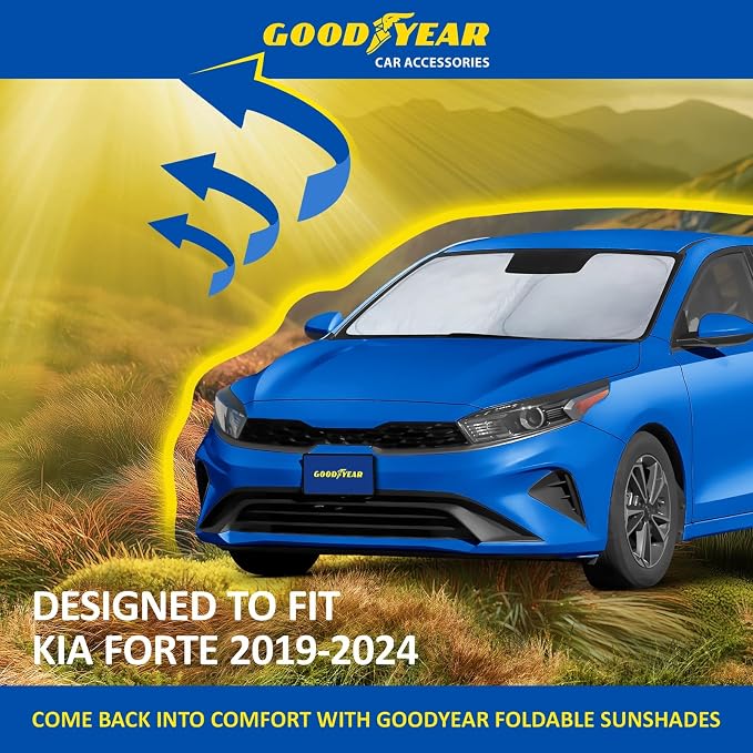 Goodyear Foldable Windshield Sunshade for Kia Forte 2019-2024, Car Accessories, Sunshade Cover, Sun Shade Car Windshield, Window Sun Blocker - GY008232