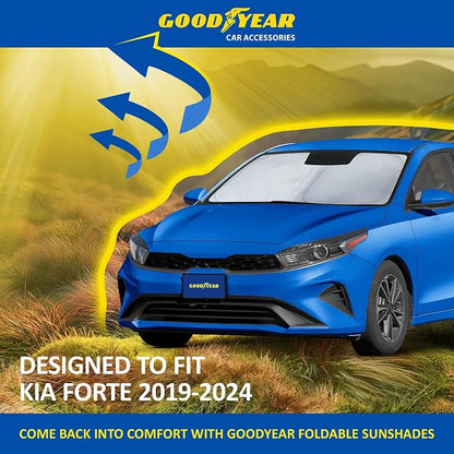 Goodyear Foldable Windshield Sunshade for Kia Forte 2019-2024, Car Accessories, Sunshade Cover, Sun Shade Car Windshield, Window Sun Blocker - GY008232