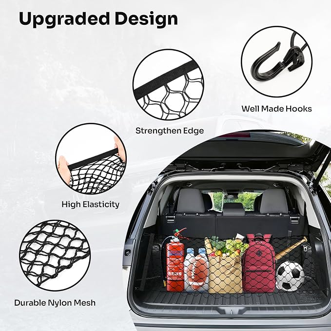 Canvcle Trunk Cargo Net for 2024-2025 2026 Toyota Grand Highlander Accessories Envelope Style Mesh Trunk Net Organizer and Storage Stretchable Adjustable Elastic Nylon Rear Cargo Netting with Hooks