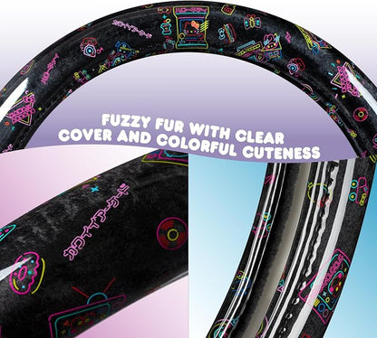 Hello Kitty Steering Wheel Cover, Official Sanrio Car Steering Wheel Cover with Universal Size 14.5-15, Cute Black Hello Kitty Car Accessories for Women (Hello Kitty Kawaii Arcade)