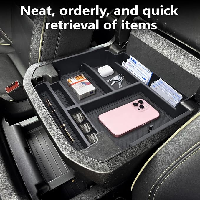 Center Console Organizer fit for 2021-2026 GMC YuKon Denali, Chevy Suburban/Tahoe Mini Compartments Design ABS Plastic Armrest Storage Box Insert Tray (ONLY for Power-Sliding Console)|Easy to Install|