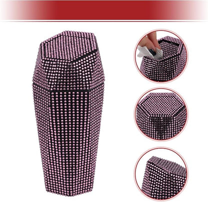 ACROPIX Car Trash Can Trash Bin Rhinestones Portable 3.5" Length 3.1" Width 7.9" Height Pink Rhinestone Plastic