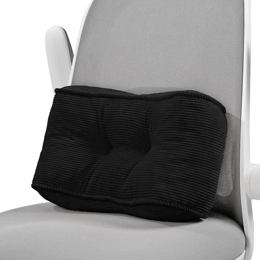 Lumbar Support Pillow for Study Desk Chair, Bite-Size Natural Latex Foam Back Support Pillow for Lower Back Pain Relief, Soft & Support Corduroy Office Chair Cushion, S, Black