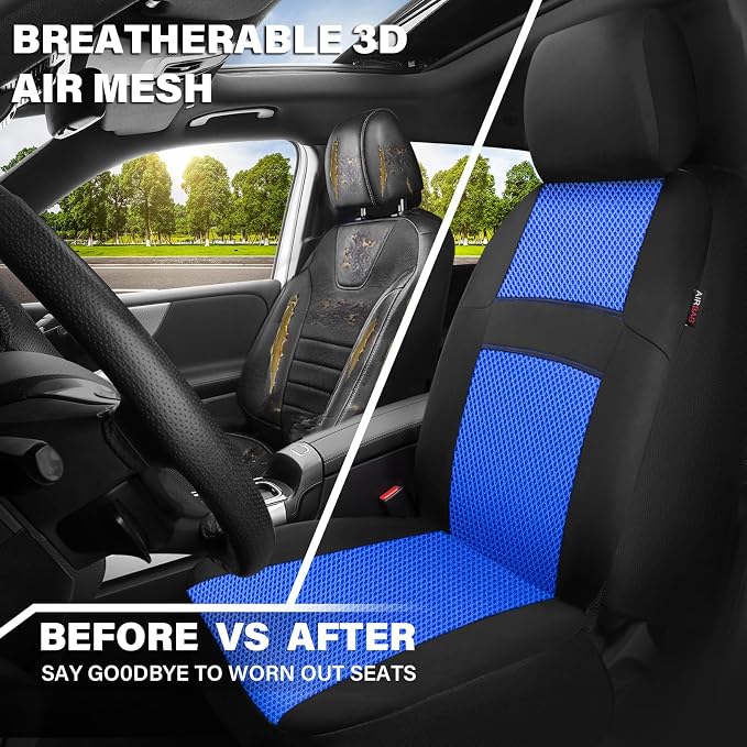 CAR PASS Car Seat Covers Front Seats Only, 3D Air Mesh Car Seat Cover with 5mm Composite Sponge Inside,Airbag Compatible Universal Fit SUV,Vans,sedans, Trucks, Automotive Interior Covers(Black Blue