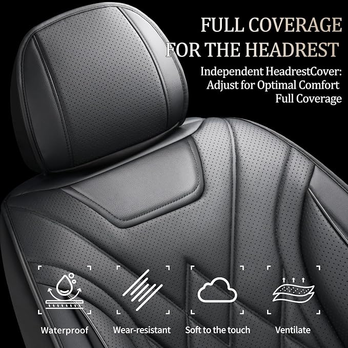 Car Seat Covers Compatible with Hyundai Palisade 2020-2026 - Waterproof & Breathable Luxury Leather All-Weather Seat Cushions Protectors, Airbag Compatible, Only 2 Front seat Covers (Black)