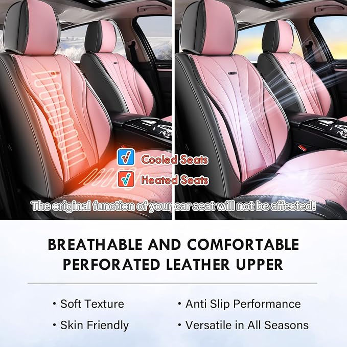 Coverado Front Seat Covers, 2 Pack Leather Seat Cover for Cars, Waterproof Seat Covers, Front Seat Car Seat Protectors, Driver Car Seat Cushions Universal Fit for Most Vehicles, Gray&Pink