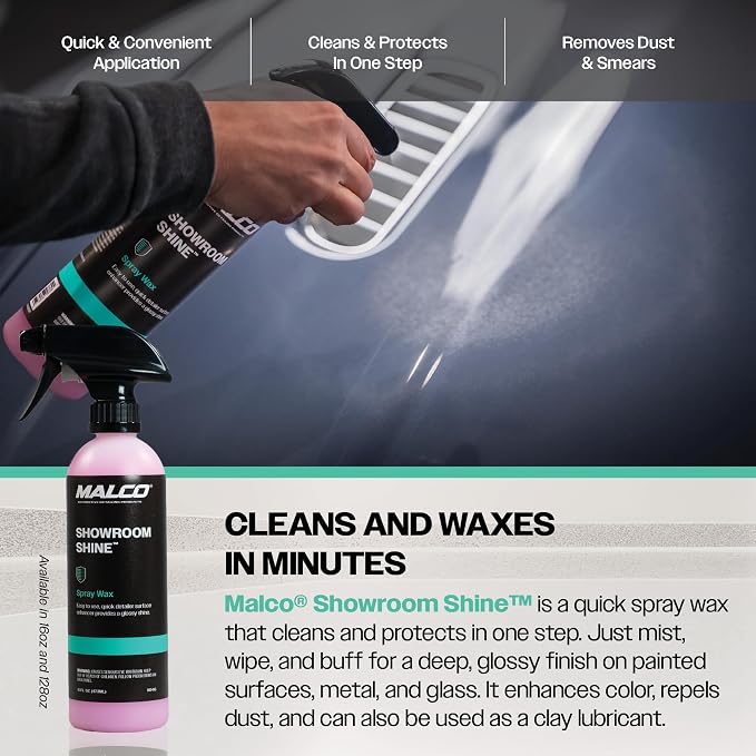Malco Showroom Shine Spray Car Wax and Instant Detailer - Best Car Wax Spray for Professional Finish/Easy to Use Instant Detailer/Cleans and Waxes Painted Surfaces, Metal and Glass (110401)