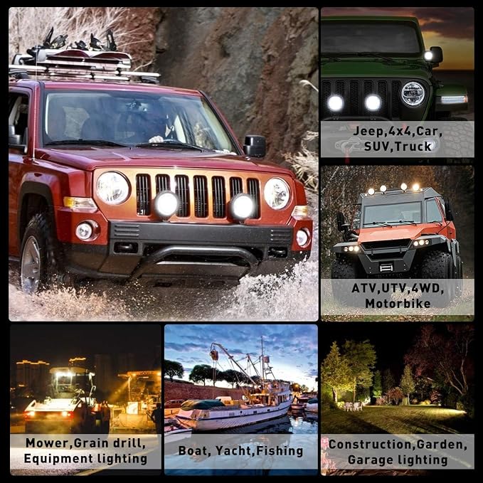 8PCS Round LED Work Light, 60W Flood Spot Combo Beam LED Light Bar with Daytime Running Light Off Road Driving Lights for Truck Pickup SUV ATV UTV