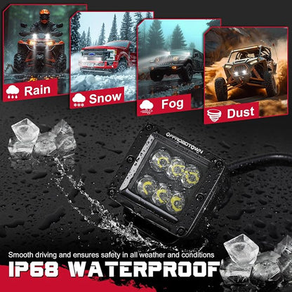OFFROADTOWN LED Cubes 3inch 120W CREE LED Pods with Wiring Harness and Black Cover Driving Lights Ditch Light Spot Off Road Lights for Truck Pickup UTV ATV SUV Boat 4x4 Car