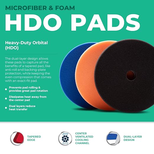 Lake Country 6.5" HDO Foam Polishing Pad Kit (3-Pack) – Premium Heavy Duty Orbital Polishing Pads for Painted Surfaces – Fits 6" Backing Plate