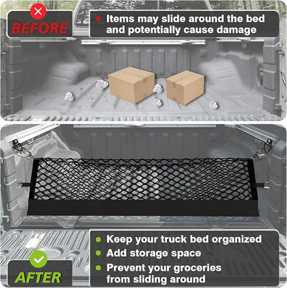 Muslogy Truck Bed Cargo Net Trunk Netting Compatible with Nissan Frontier 2022-2025 2026 (Extra Support Frame) Accessories, Pickup Cargo Organizer SUV Sedan Storage Net w/Heavy Duty Carabiners