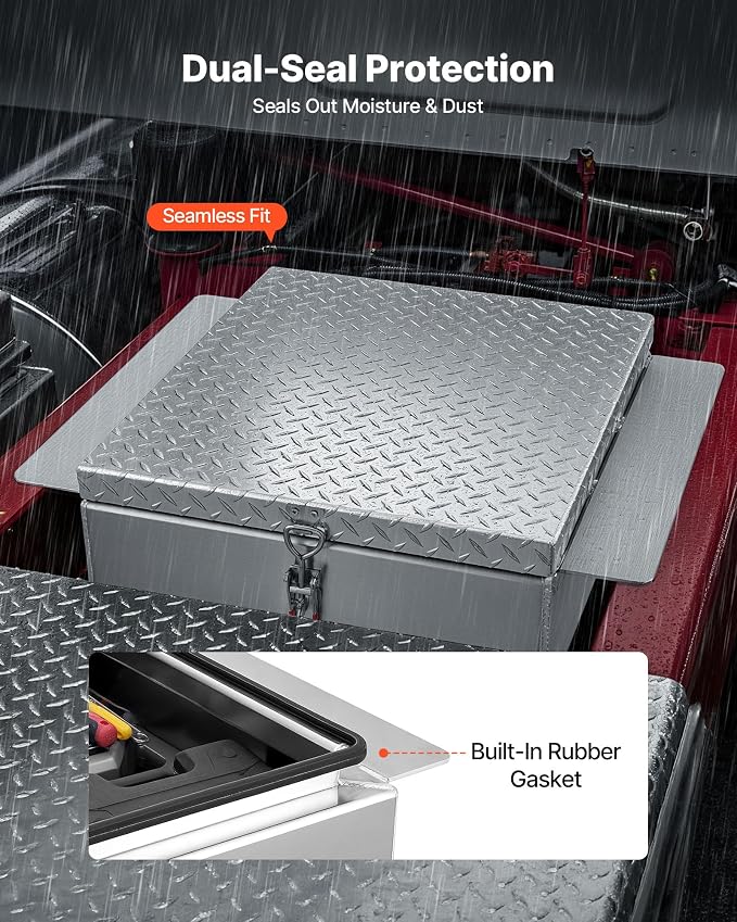 VEVOR Truck Bed Tool Box, Heavy Duty Aluminum Tool Box with Diamond Plate, Storage Toolbox Chest Organizer Supports up to 220 lbs, Ideal for Pickup, Truck Bed, RV, Trailer, 30.3 x 24 x 9 in, Silver