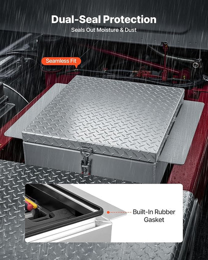 VEVOR Truck Bed Tool Box, Heavy Duty Aluminum Tool Box with Diamond Plate, Storage Toolbox Chest Organizer Supports up to 220 lbs, Ideal for Pickup, Truck Bed, RV, Trailer, 30.3 x 24 x 9 in, Silver
