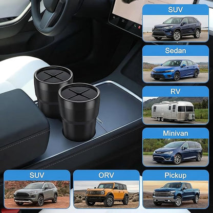FIOTOK Car Trash Can with Lid, Mini Auto Garbage Can Leakproof Vehicle Trash Bin Fits Cup Holder in Console or Door for Automotive Car, Home, Office, Kitchen, Dinning Room 2 Packs