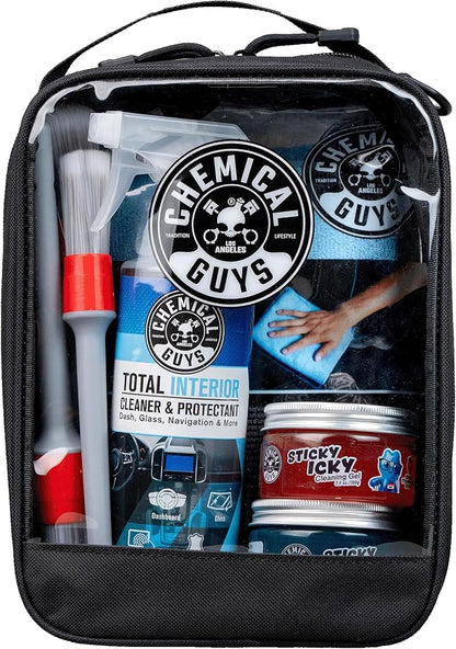Chemical Guys Interior Cleaning Kit with Storage Bag Total Interior Cleaner Microfiber Towels Detailing Brushes and Sticky Gel Giftable Car Care Set - 10 Items