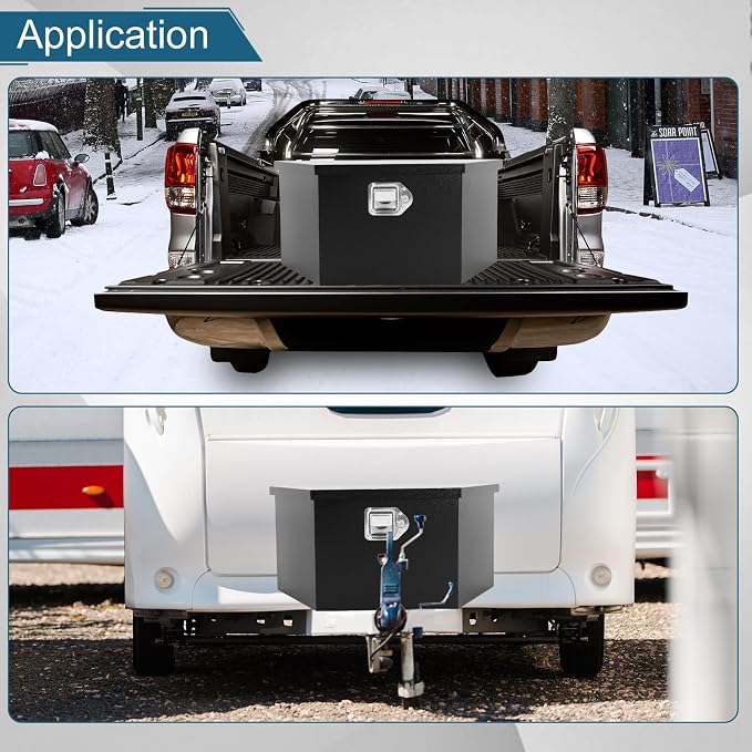 26.6"X13.6"X11.9" Tongue Truck Box Black Heavy Duty Steel Trailer Tongue Box Pick Up Truck Tool Box Storage Organizer w/Lock & Keys