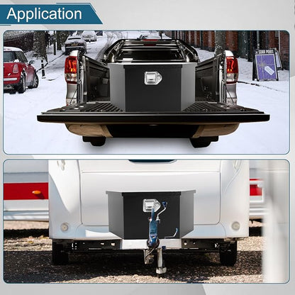 26.6"X13.6"X11.9" Tongue Truck Box Black Heavy Duty Steel Trailer Tongue Box Pick Up Truck Tool Box Storage Organizer w/Lock & Keys