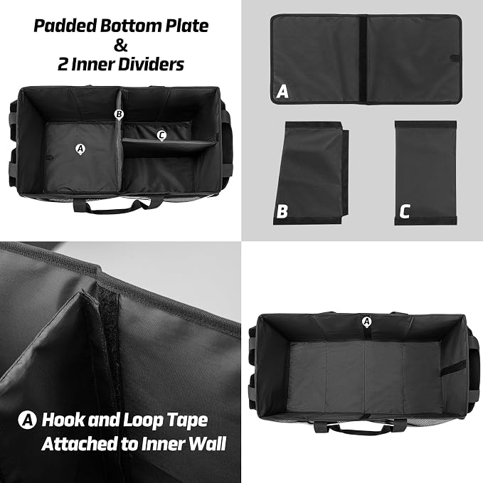 GRAOSO Front Trunk Organizer with Cooler Bag Compatible with Tesla Model 3 / Model Y, Frunk Storage Bag Collapsible with Multi-Compartment for Trip Accessories, Tools, Food and Drink, Black