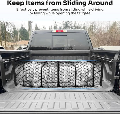 Canvcle Truck Bed Cargo Net for 2019-2025 2026 Dodge Ram 1500 Accessories Envelope Style Mesh Trunk Net Organizer and Storage Stretchable Adjustable Elastic Nylon Rear Cargo Netting with Hooks