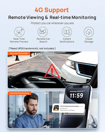 70mai Dash Cam Front and Rear A510,1944P+1080P with STARVIS 2 IMX675 and 64GB Card, Dash Camera for Cars, 4G LTE Support, ADAS, Built-in GPS WiFi, APP Control, HDR, 24H Parking Mode, Loop Recording