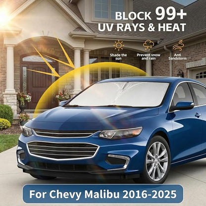 Windshield Sun Shade for Chevy Malibu 2016-2024 2025 Sunshade Front Window Shade Custom Fit Malibu Accessories Sun Visor Foldable Shade Blocks UV Rays Accessories