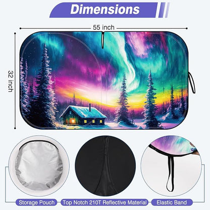 Windshield Sun Shade - Windshield Sun Shade Foldable, Car Sun Shade Windshield Keeps Interior Cool, Foldable Sunshade for Car Windshield with Storage Bag for Cars, SUVs, 55'' x 32''