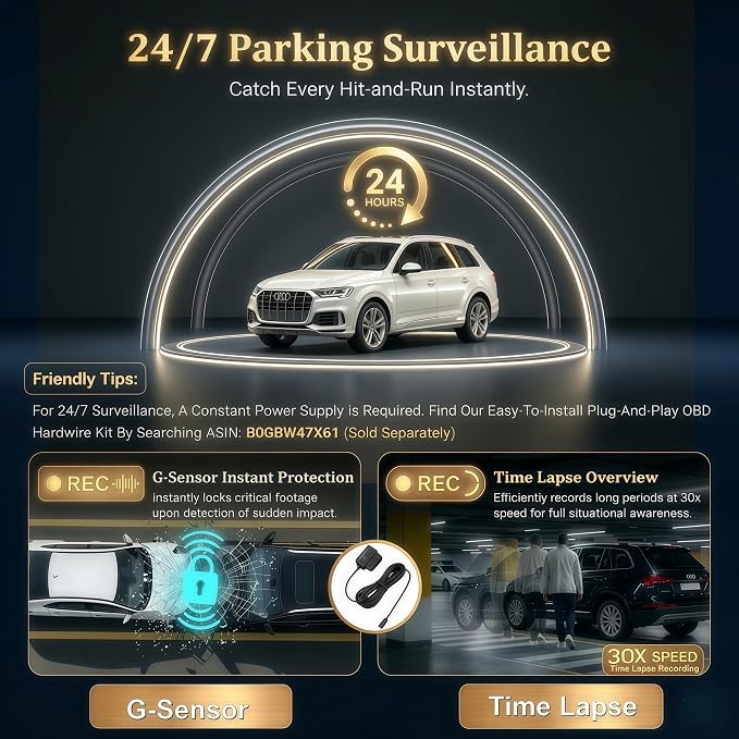 4K Dash Cam Front and Rear with GPS WiFi, Dual Car Camera for Uber Lyft Taxi Drivers, 64GB Card, 4K+1080P, HDR Night Vision, 3.19" IPS Screen, Parking Mode, Loop Recording