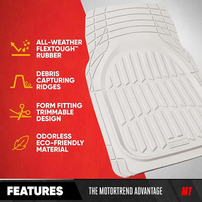 Motor Trend FlexTough LITE Rubber Car Mats Full Set - All Weather White Floor Mats for Trucks, Cars & SUVs - Automotive White Car Floor Mats for Cars Interior Accessories Universal Trim-to-Fit