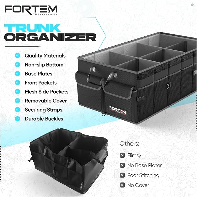 FORTEM Trunk Organizer For SUV Car Trunk Organizer, Foldable Storage, Car Accessories for Women Men, Collapsible Bag, 600D Oxford, Non Slip Bottom, Straps, Soft Cover (85L)