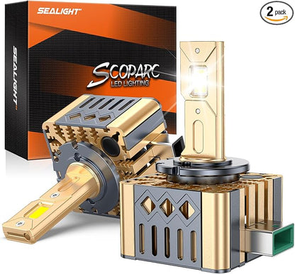 SEALIGHT D3S HID Bulbs, 6500K Cool White, 45000 LM High Output, 1:1 Design, Plug and Play, Compatible with 66340 42403 42302, Pack of 2